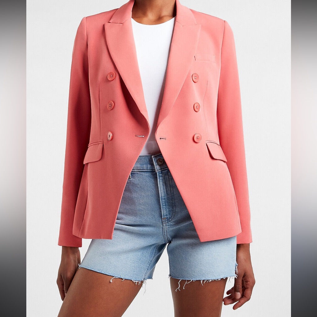 Express Coral Pink Double-Breasted Blazer